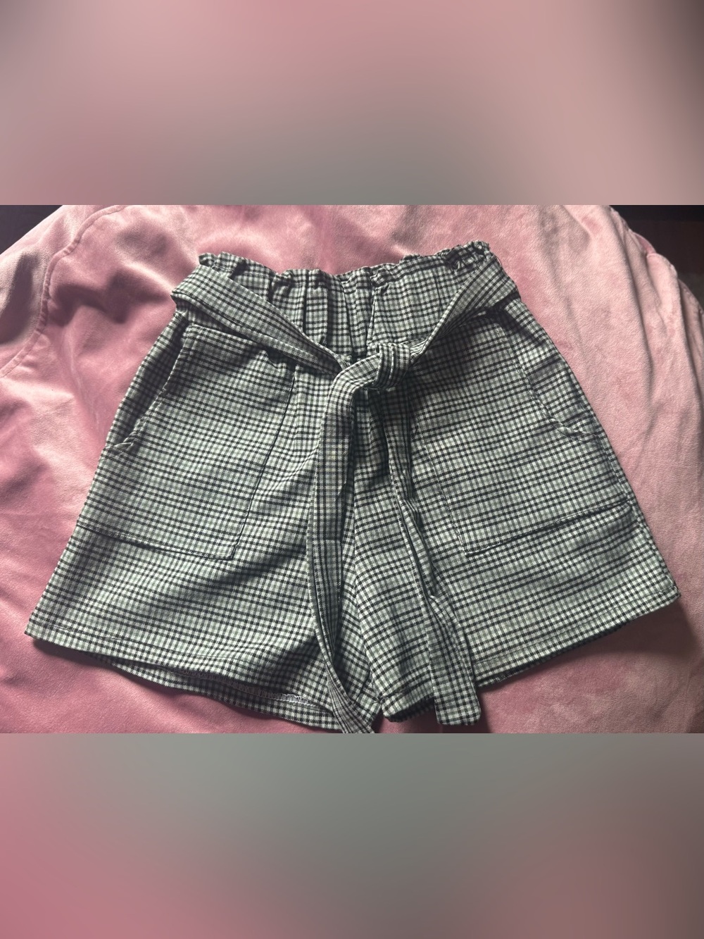 High-Waist Plaid Paperbag Shorts